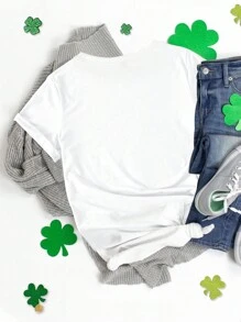 聖派翠克節女時尚休閒短袖 T 卹,帶閃光三葉草圖案