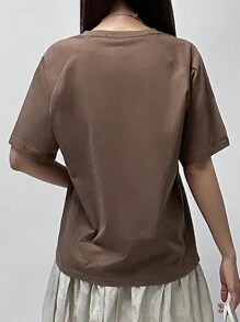 DAZY Letter Print Raglan Short Sleeve T-Shirt - Coffee Brown - View 5