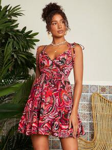 Travachic Holiday Paisley Print Spaghetti Strap Dress - Red - View 4