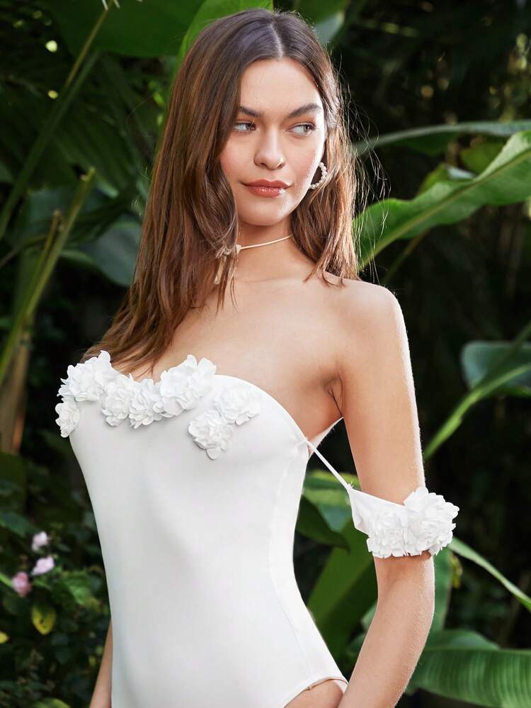 Body Feminino Off Shoulder Com Decoração De Flor 3d