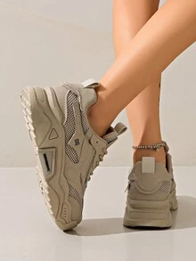 Của phụ nữ Lưới Dày Đế Giày thể thao Đối với Mùa xuân/Mùa hè , Sành điệu Màu Khaki Màu sắc Ngoài trời Giải trí Giày dép - Màu Khaki - Xem 4