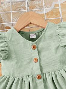 Adorable Baby Girl Cap Sleeve Single Breasted Dress - Green - View 3