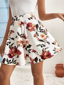 SHEIN Frenchy Floral Printed Mini Skirt Summer Pattern Printed Skort With Built-In Shorts Cottagecore, White Skirt, Wedding Season