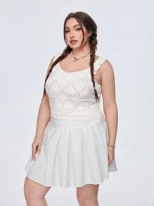 SHEIN Qutie Strickpullover In Übergröße Mit Hohlem Spitzen-design Und Rüschen Saum