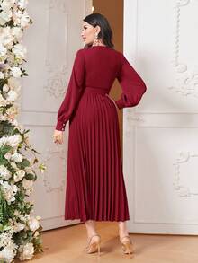 Modelyn Váy xếp ly ren trơn màu đỏ tía dành cho nữ - Màu Đỏ Sâu - Xem 2