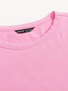 SHEIN EZwear 休闲纯色短款T恤，夏季百搭