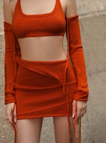 Zolique Gợi cảm Mở Lưng Halter Neck Áo len Với Arm Che phủ - trái cam - Xem 3