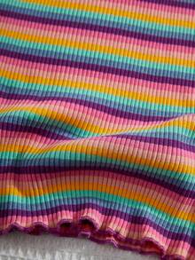 SHEIN 少女針織條紋向日葵泰迪熊印花結合式休閒背心裙 - 彩色 - 查看 3