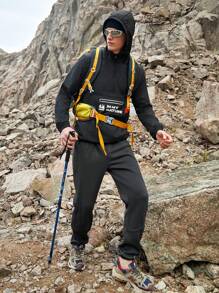 SHEIN In My Nature Men's Hooded Outdoor Casual Jacket With Letter Print - Black - View 4