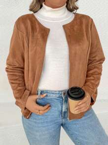 Flirla Plus Zip Up Jacket - Camel - View 3