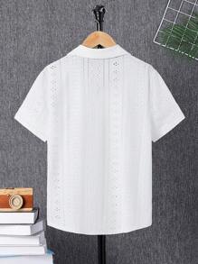 SHEIN Cậu bé Tween Lỏng lẻo Nhà thoải mái Dệt kim Dệt hoa Ngắn tay Áo sơ mi Với Vòng cổ - trắng - Xem 9