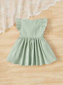 Adorable Baby Girl Cap Sleeve Single Breasted Dress - Green - View 2