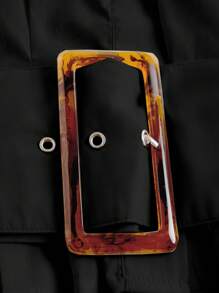 Aveloria Modichic Solid Color Pleated Decorated Buttoned Long Sleeve Shirt  - Black - View 3