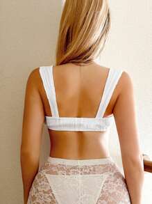 Sweetina Y2k Solid Color White Textured Hollow Out Crop Top Camisole - White - View 4