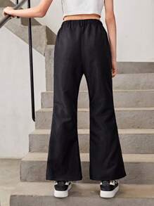 Teenage Girls' Wide Leg Pants With Split Hem - Black - View 2