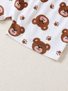 SHEIN Vintaside Kids Baby Boy Bear Print Patched Pocket Tank Top & Shorts - Multicolor - View 3