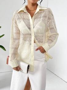 SHEIN Essnce Oversized Damen Hemd Mit Großen Knöpfen Und Ösen - Aprikosenfarben - Übersicht 4