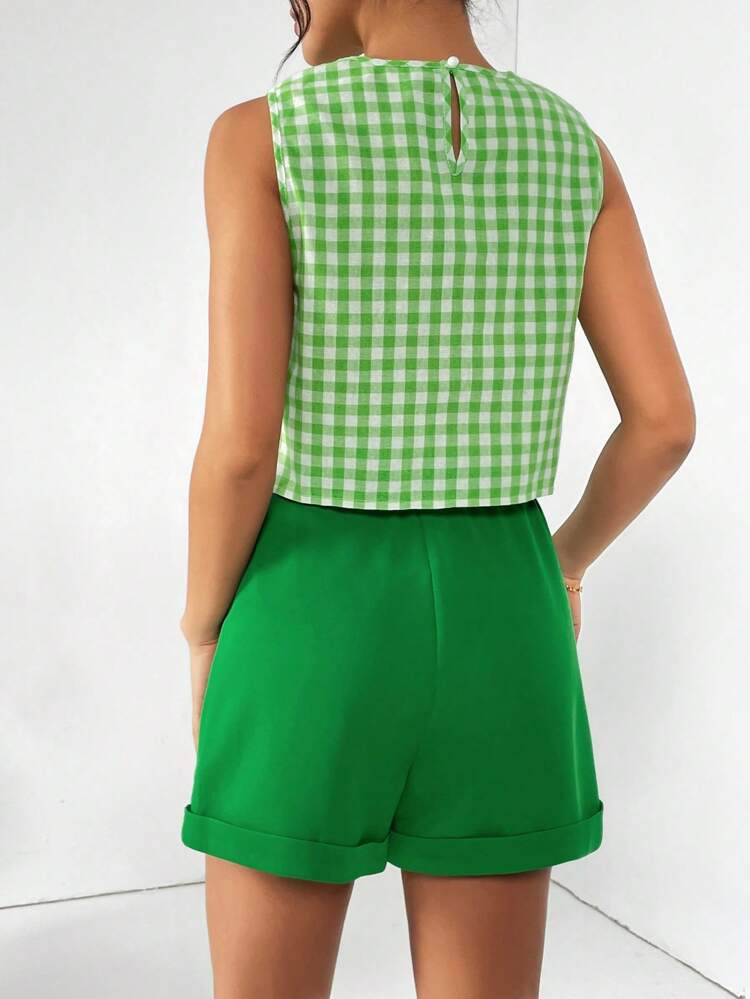 Women's Summer Dopamine Checkered Sleeveless Top And Shorts Set #Easter Two Pieces Outfits