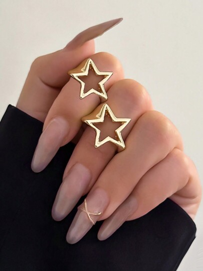 Goth 2pcs/Set Fashionable Punk Style Hollow Out Star Rings