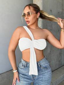 SHEIN SXY Top Corto Y Retorcido De Color Sólido Para Mujer - Blanco - Ver 3