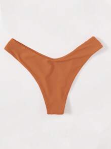 SHEIN Swim 實心游泳衣比基尼下著，夏季沙灘泳衣 - 珊瑚橙 - 查看 2