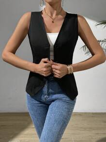 RosyDaze Women's Casual Sleeveless Split Vest Waistcoat - Black - View 6