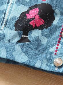 SHEIN Young Girl Denim Effect Vest & Skirt And Letter Printed T-Shirt 2pcs/Set - Multicolor - View 7