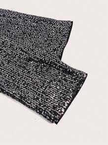 Chiquease 閃耀v領寬鬆長袖時尚夾克 - 黑色 - 查看 3