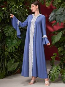 Mulvari Women's Color Block Fringe Decor Hooded Sweater Dress