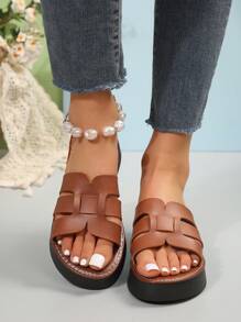New Women's Fashionable Solid Color Platform Slippers, Slip-On Thick Sole Anti-Slip Slippers