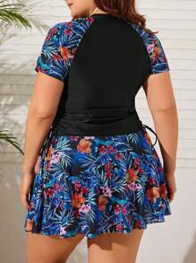 Swim Lushoire Đồ bơi thể thao tay ngắn in hình cây nhiệt đới cỡ lớn cho nữ đi biển mùa hè - Nhiều màu - Xem 2