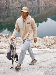 SHEIN In My Nature Men's Letter Patchwork Hooded Outdoor Athletic Sweatshirt - White - View 3