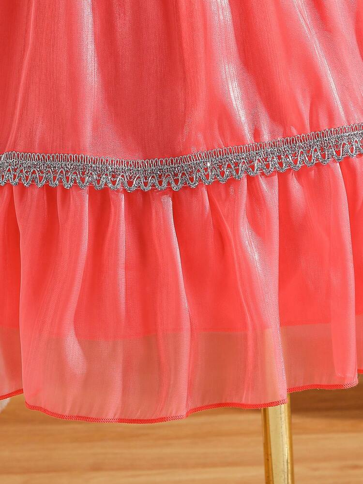 Tween Girls' Silver Lace Patchwork Waist Gathered Dress