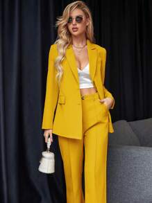 Chiquease Conjunto De Traje De Color Sólido - Amarillo - Ver 3