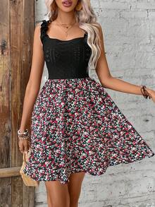 SHEIN Frenchy Của phụ nữ Không tay In hoa Xù Hoa Sen Đầm - Nhiều màu - Xem 6