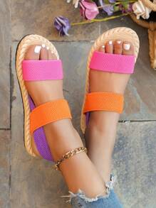 Letnie modne antypoślizgowe damskie płaskie sandały na wakacje plażowe lekkie sandały - Wielokolorowe - Zobacz 2