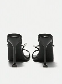 SHEIN Women'S Stylish Black Pointed Toe High Heels With Rhinestone Decor - Black - View 4