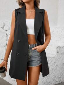 Chiquease Women's Sleeveless Long H-Shaped Lapel Suit Jacket