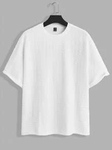 Manfinity Hypemode Camiseta De Hombre Con Textura De Color Sólido Y Hombros Caídos - Blanco - Ver 6