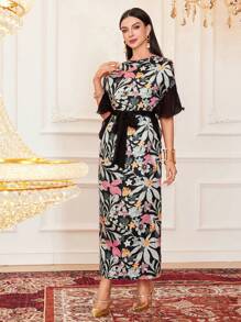 Modelyn Đầm dạ hội dài tay cánh dơi in họa tiết cây và hoa cho nữ - Nhiều màu - Xem 3