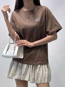 DAZY Letter Print Raglan Short Sleeve T-Shirt - Coffee Brown - View 6