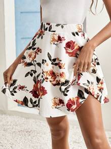 SHEIN Frenchy Floral Printed Mini Skirt Summer Pattern Printed Skort With Built-In Shorts Cottagecore, White Skirt, Wedding Season