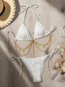 Swim Chiccia Set bikini due pezzi a tinta unita con spalline a fascia per la spiaggia estiva