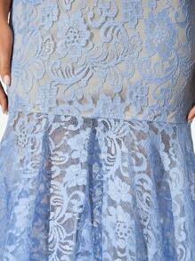 SHEIN Belle 露肩、蕾絲面料、修身美人魚裙 - 淺藍色 - 查看 5