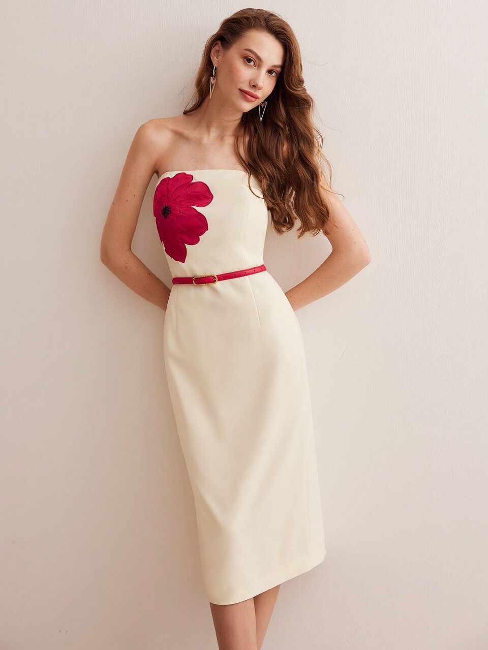 MOTF CONTRAST SEQUIN EMBROIDERY FLORAL TUBE DRESS,SUMMER OUTFITS