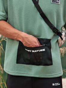 SHEIN In My Nature 男士拉鍊拼接戶外T恤，適用於遠足服裝 - 軍綠色 - 查看 5