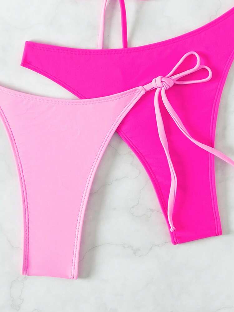 Women's Color Block Cross Strap Design Two Pieces Bikini Set Summer