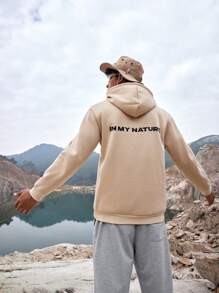 SHEIN In My Nature Men's Letter Patchwork Hooded Outdoor Athletic Sweatshirt - White - View 2
