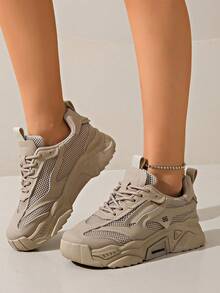 Của phụ nữ Lưới Dày Đế Giày thể thao Đối với Mùa xuân/Mùa hè , Sành điệu Màu Khaki Màu sắc Ngoài trời Giải trí Giày dép - Màu Khaki - Xem 3