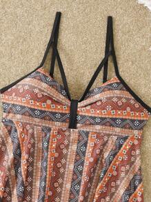 SHEIN Swim Geometric Print V-Neck Tankini Set Summer - Multicolor - View 7